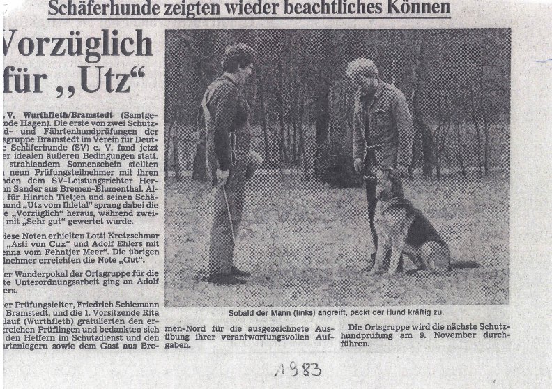 Zeitungsartikel November 1983 &ndash; Vorz&uuml;glich f&uuml;r Utz