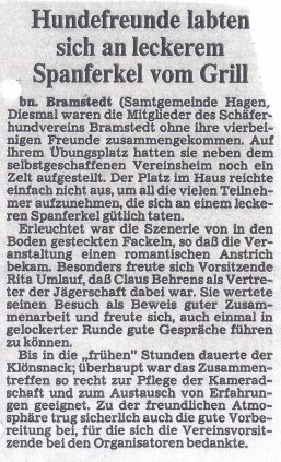 Zeitungsartikel Juni 1985 - Grillfest