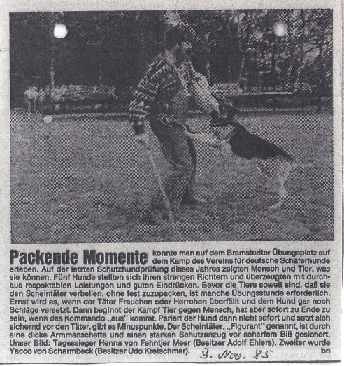 Zeitungsartikel November 1985 - Pr&uuml;fung