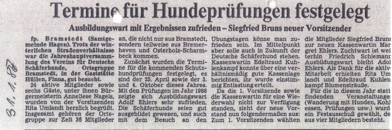 Zeitungsartikel Januar 1987 - Mitgliederversammlung