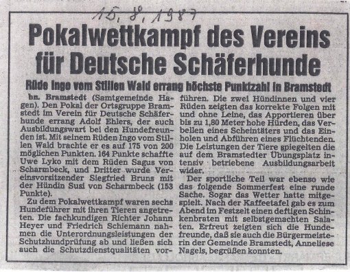 Zeitungsartikel August 1987 - Pokalwettkampf