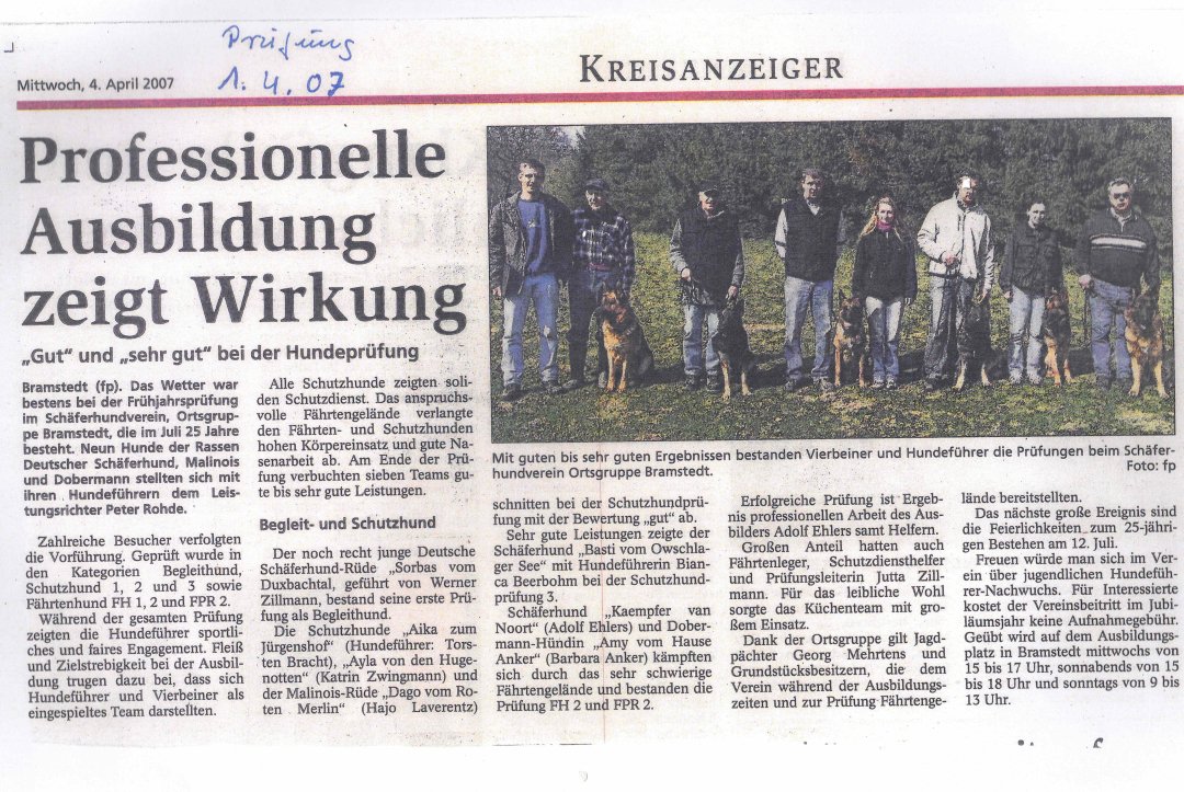 Zeitungsartikel April 2007 - Fr&uuml;hjahrspr&uuml;fung