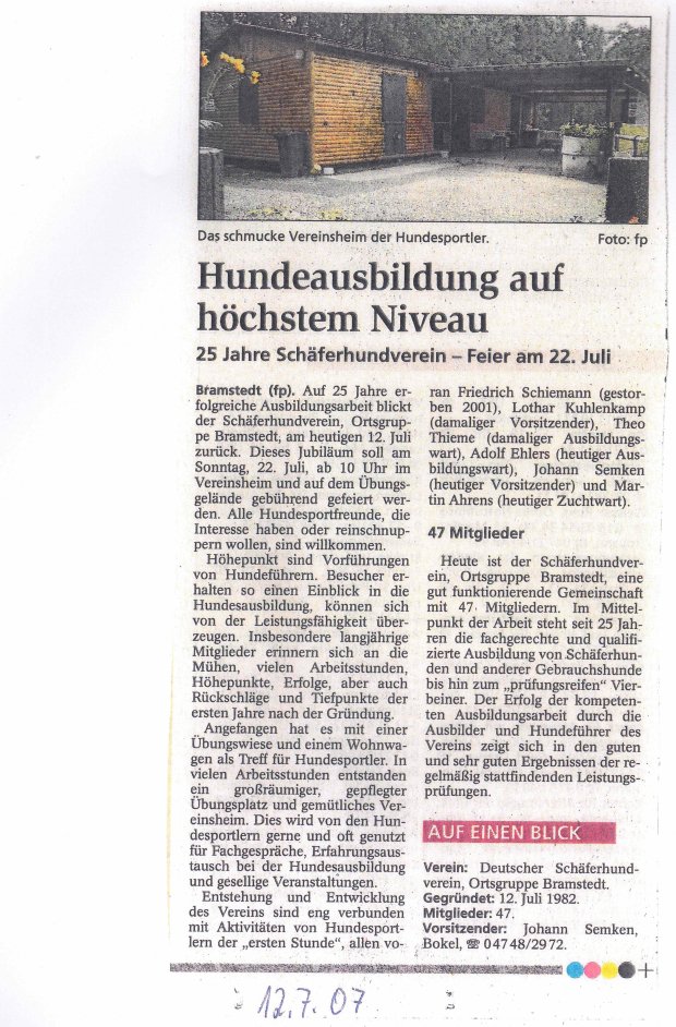 Zeitungsartikel Juli 2007 - Hundeausbildung auf h&ouml;chstem Niveau