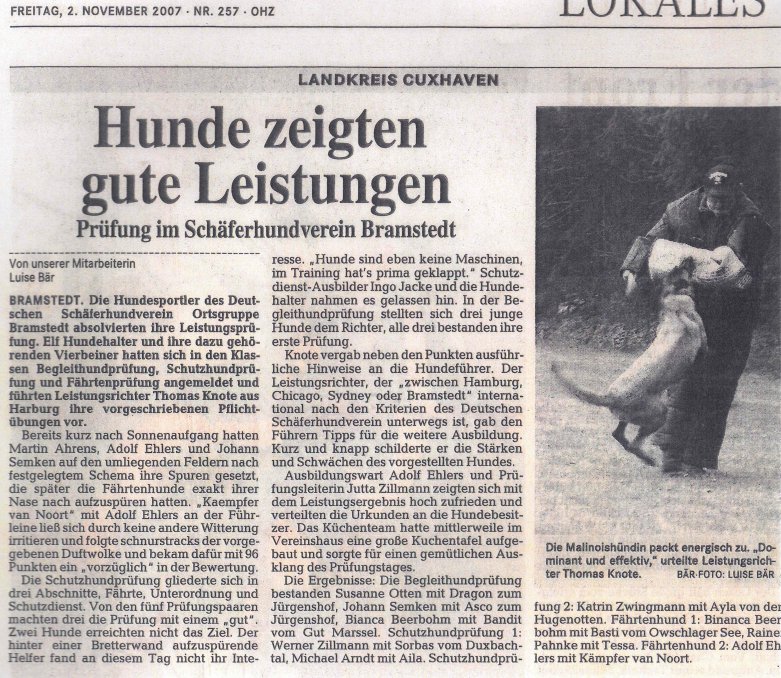 Zeitungsartikel November 2007 - Lokales Leistungspr&uuml;fung